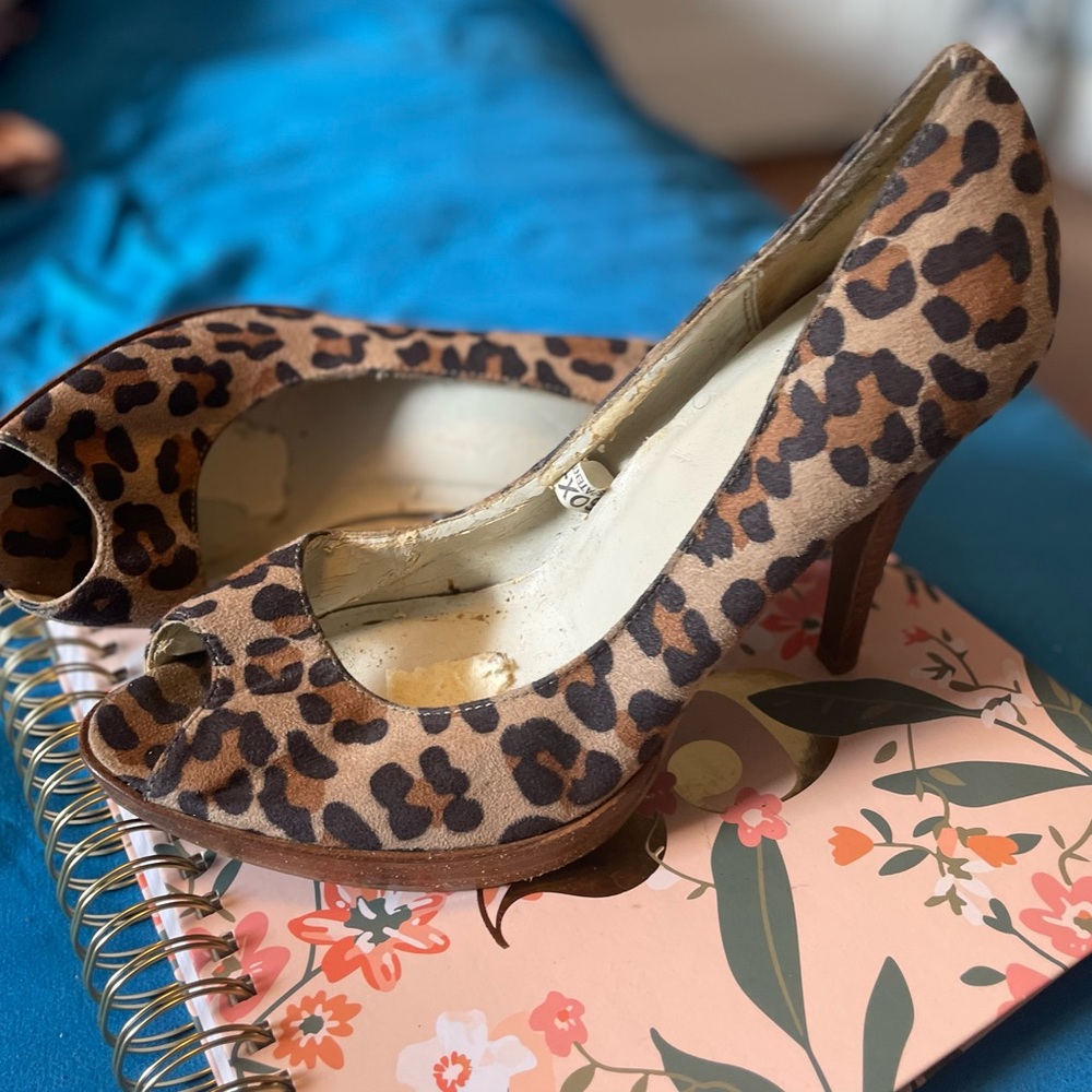 Leopard Print Peep Toe Heels